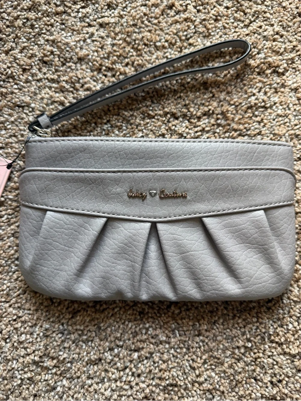 JUICY COUTURE Pleated Wristlet Clutch Purse in Sleet Grey